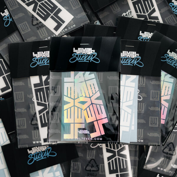LVL7EVEN Sticker in schwarz, oil slick und weiß
